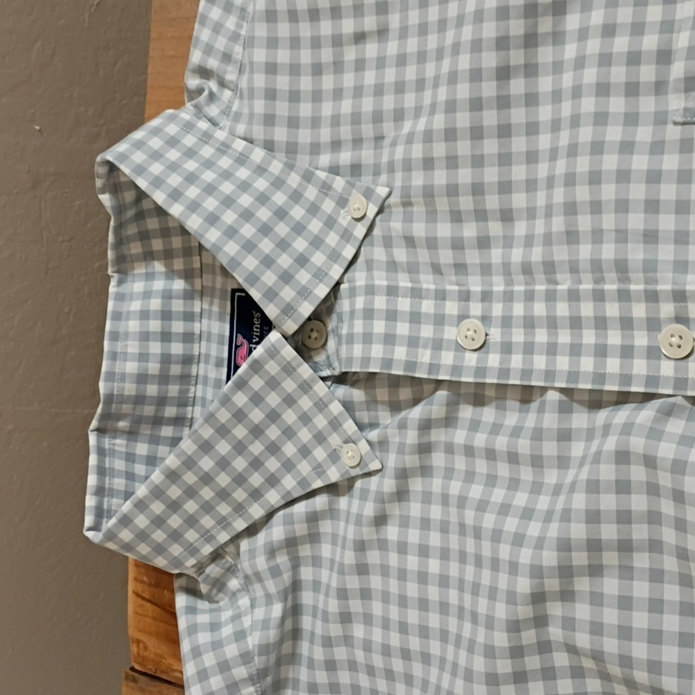 Vineyard Vines Performance Gray & White Gingham Classic Murray Shirt Size XXL